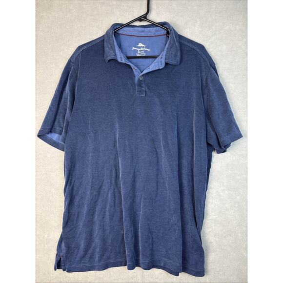 Tommy Bahama Polo Shirt Mens XL Navy Blue Short Sleeve Collared Logo Modal Blend - Picture 1 of 6